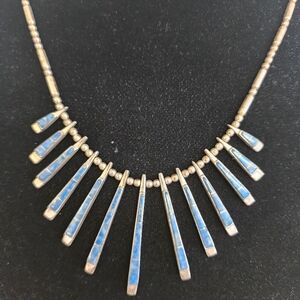 Vintage Native American Sterling Silver Blue Lapis Fan Cascading Necklace